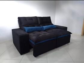 Sofá retrátil e reclinável 2 módulos master preto e azul