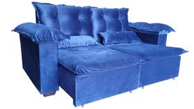 Sofá Retrátil e Reclinável 2,00m 3 Lugares - veludo e pillow top - Azul