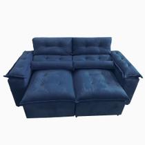 Sofá Retrátil e Reclinável 2,00m Com Pillow Azul Veludo - VENEZA ESTOFADOS