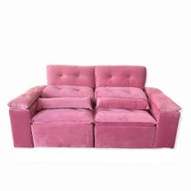 Sofá Retrátil e Reclinável 2,00m com Pillow Tecido Veludo Rosa