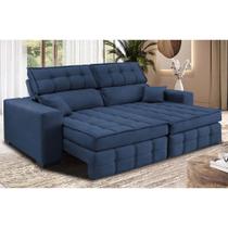 Sofá Retrátil e Reclinável 2,00m Molas Ensacadas e Costura Tripla Cama inBox Nobre Suede Azul
