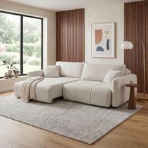 Sofá Retrátil e Reclinável 206cm com Almofadas Decorativas Eros Yescasa Bege Claro
