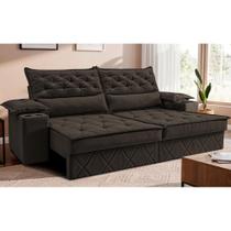 Sofá Retrátil e Reclinável 2,10m com Porta Copos e Molas Cosmos. Velusoft Cama inBox