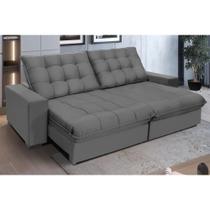 Sofá Retrátil E Reclinável 2,10m Suede Cinza Califórnia