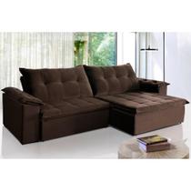 Sofá Retrátil e Reclinável 2,10m Suede Soberano Marrom Café