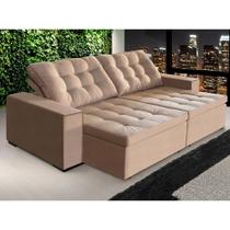 Sofá Retrátil e Reclinável 2,10m Suede Tunísia Marrom Castor