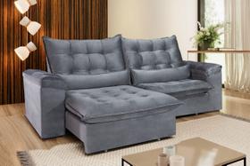 Sofá Retrátil e Reclinável 2,10m Tecido Suede Velusoft Cinza