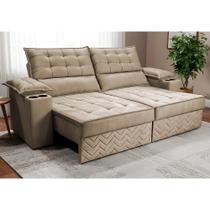 Sofá Retrátil e Reclinável 2,10m Verona. com Porta Copos Velupluma Cama inBox