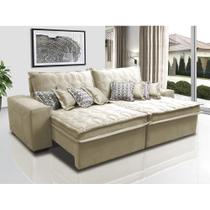 Sofá Retrátil e Reclinável 2,12m com Molas Ensacadas Cama Inbox Supreme Tecido Suede Bege