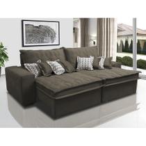 Sofá Retrátil e Reclinável 2,12m com Molas Ensacadas Cama Inbox Supreme Tecido Suede Café