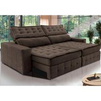 Sofá Retrátil e Reclinável 2,15m Cama inBox Big Puffer com SoftGelD40 Velupluma Café