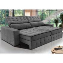 Sofá Retrátil e Reclinável 2,15m Cama inBox Big Puffer com SoftGelD40 Velupluma Cinza