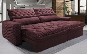 Sofá Retrátil e Reclinável 2,15m Molas Ensacadas Cama inBox Spazus com Bordado 3D Velusoft Vinho