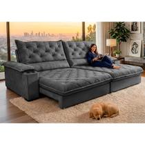 Sofá Retrátil e Reclinável 2,25m Stadium. Molas Ensacadas Velupluma Cama inBox