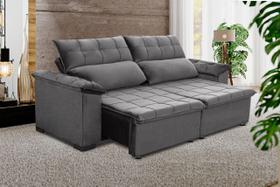 Sofá Retrátil e Reclinável 230 cm Cristal Veludo Cinza Grafite Chamby Móveis