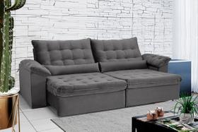 Sofá Retrátil e Reclinável 230 cm Oriental Veludo Cinza Chamby Móveis
