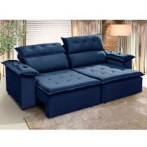 Sofá Retrátil e Reclinável 230 cm Supremo Veludo Azul Chamby Móveis