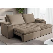 Sofá Retrátil e Reclinável 2,30m Milano. com Porta Copos Velupluma Cama inBox