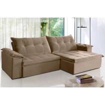 Sofá Retrátil e Reclinável 2,30m Suede Soberano Marrom Castor