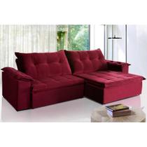 Sofá Retrátil e Reclinável 2,30m Suede Soberano Vinho