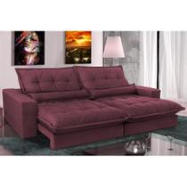 Sofa Retrátil e Reclinável 2,32m com Molas Ensacadas Cama inBox Soft Tecido Suede Vinho