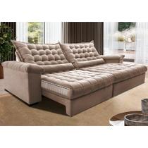 Sofá Retrátil e Reclinável 2,35m Molas Ensacadas Cama inBox Big Space com Bordado 3D Velusoft Bege