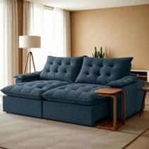 Sofá Retrátil e Reclinável 240cm Alaska Veludo/Azul