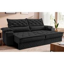 Sofá Retrátil e Reclinável 2,40m com Porta Copos e Molas Cosmos. Velusoft Cama inBox