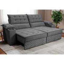 Sofá Retrátil e Reclinável 2,40m Verona. com Porta Copos Velupluma Cama inBox