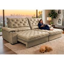 Sofá Retrátil e Reclinável 2,45m Stadium. Molas Ensacadas Velupluma Cama inBox