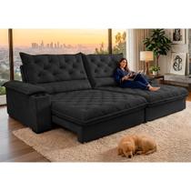 Sofá Retrátil e Reclinável 2,45m Stadium. Molas Ensacadas Velupluma Cama inBox