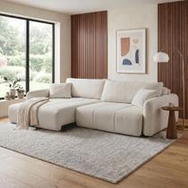 Sofá Retrátil e Reclinável 246cm com Almofadas Decorativas Eros Yescasa Bege Claro