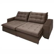Sofá Retrátil e Reclinável 250 cm New Califórnia Veludo Marrom Chamby Móveis