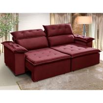 Sofá Retrátil e Reclinável 250 cm Supremo Veludo Vermelho Chamby Móveis