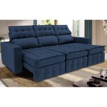Sofá Retrátil e Reclinável 2,50m Molas Ensacadas e Costura Tripla Cama inBox Nobre Suede Azul Sofá Retrátil e Reclinável 2,50m Molas Ensacadas e Costura Tripla Cama inBox Nobre Suede Azul