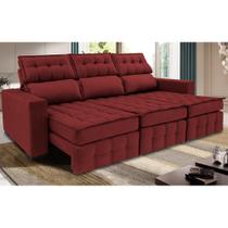 Sofá Retrátil e Reclinável 2,50m Molas Ensacadas e Costura Tripla Cama inBox Nobre Suede Vermelho Sofá Retrátil e Reclinável 2,50m Molas Ensacadas e Costura Tripla Cama inBox Nobre Suede Vermelho