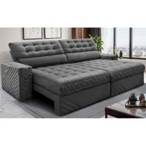 Sofá Retrátil e Reclinável 2,50m Molas Ensacadas Max Spring. Velusoft Cama inBox