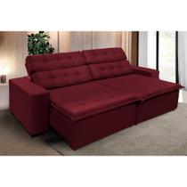 Sofá Retrátil e Reclinável 2,50m Suede Vinho Magno