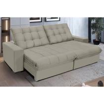 Sofá Retrátil E Reclinável 2,50m Veludo Califórnia Bege/Camurça