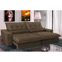 Sofa Retrátil e Reclinável 2,52m com Molas Ensacadas Cama inBox Soft Tecido Suede Café