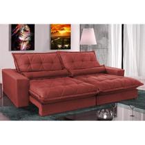 Sofá Retrátil e Reclinável 2,52m com Molas Ensacadas Cama inBox Soft Tecido Suede Vermelho