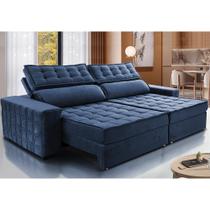 Sofá Retrátil e Reclinável 2,55m Cama inBox Big Star com SoftGelD40 Velupluma Azul