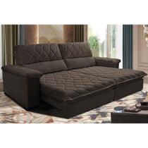 Sofá Retrátil e Reclinável 2,55m Molas Ensacadas Cama inBox Big Home com Bordado 3D Velusoft Café Sofá Retrátil e Reclinável 2,55m Molas Ensacadas Cama inBox Big Home com Bordado 3D Velusoft Café