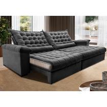 Sofá Retrátil e Reclinável 2,55m Molas Ensacadas Cama inBox Big Space com Bordado 3D Velusoft Cinza Sofá Retrátil e Reclinável 2,55m Molas Ensacadas Cama inBox Big Space com Bordado 3D Velusoft Cinza