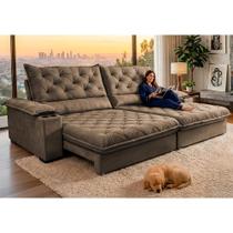 Sofá Retrátil e Reclinável 2,65m Stadium. Molas Ensacadas Velupluma Cama inBox