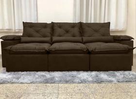 Sofá Retrátil e Reclinável 2,70m em Tecido Veludão C/Pillow nos Braços Athenas - Veneza Estofados