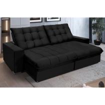Sofá Retrátil E Reclinável 2,70m Suede Califórnia Preto Sofá Retrátil E Reclinável 2,70m Suede Califórnia Preto