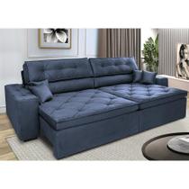 Sofá Retrátil e Reclinável 2,72m com Molas Cama inBox Estilo Suede Velusoft Azul