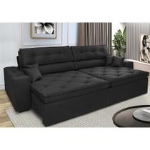 Sofá Retrátil e Reclinável 2,72m com Molas Cama inBox Estilo Suede Velusoft Preto