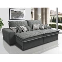 Sofá Retrátil e Reclinável 2,72m com Molas Ensacadas Cama Inbox Supreme Tecido Suede Cinza